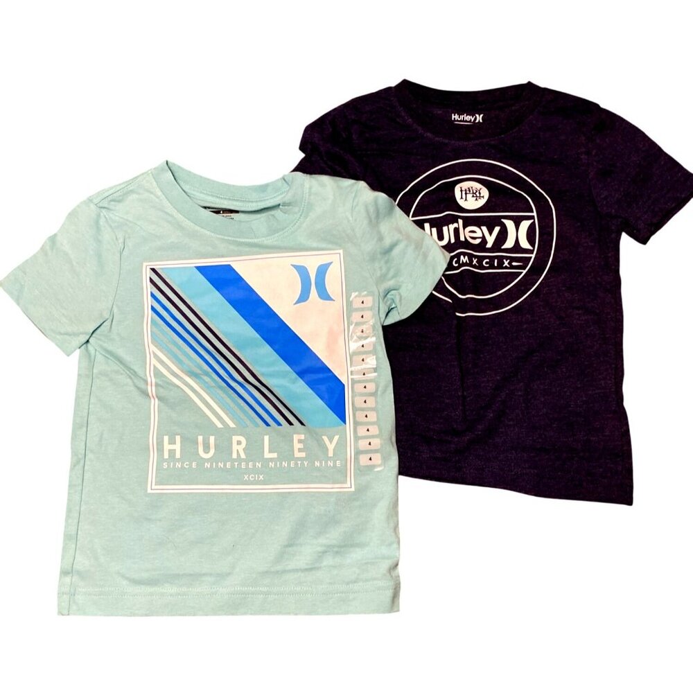 Hurley unisex kids T-Shirts 2-Pack Size 4 Blue & Navy Graphic Prints Cotton Blen